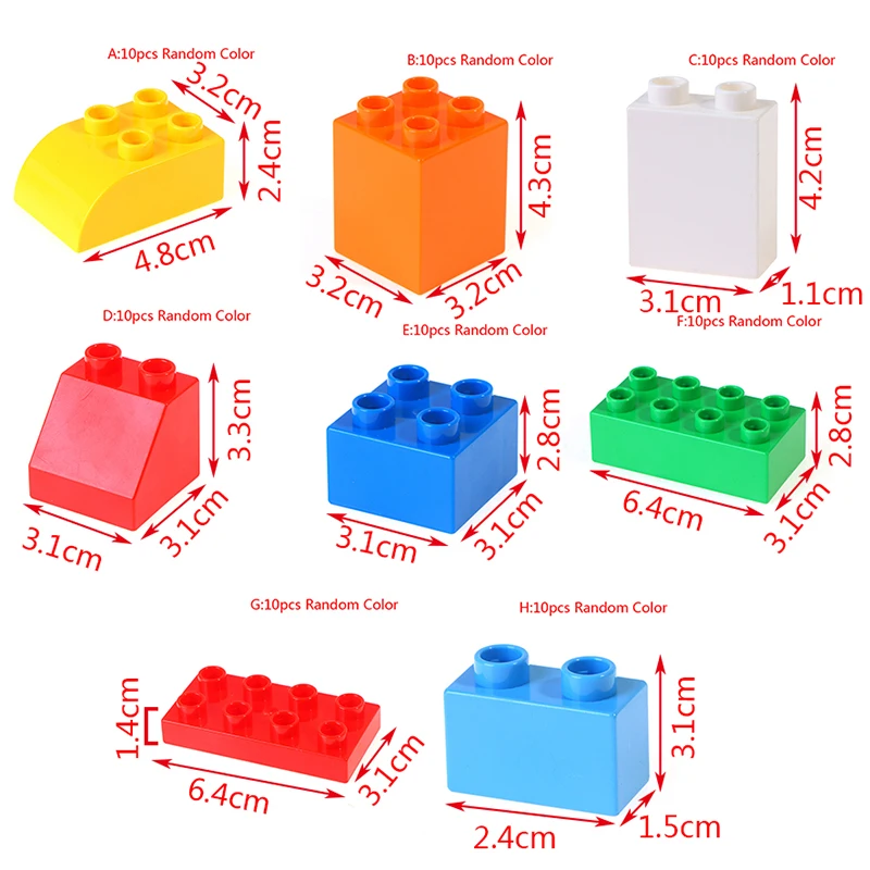

10Pcs Big Size Brick Colorful Bulk Bricks DIY Building Blocks Compatible Toys