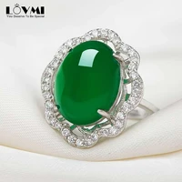vintage natural emerald jade green stone women ring 925 silver flower shape oval gemstone wedding finger jewelry open rings gift