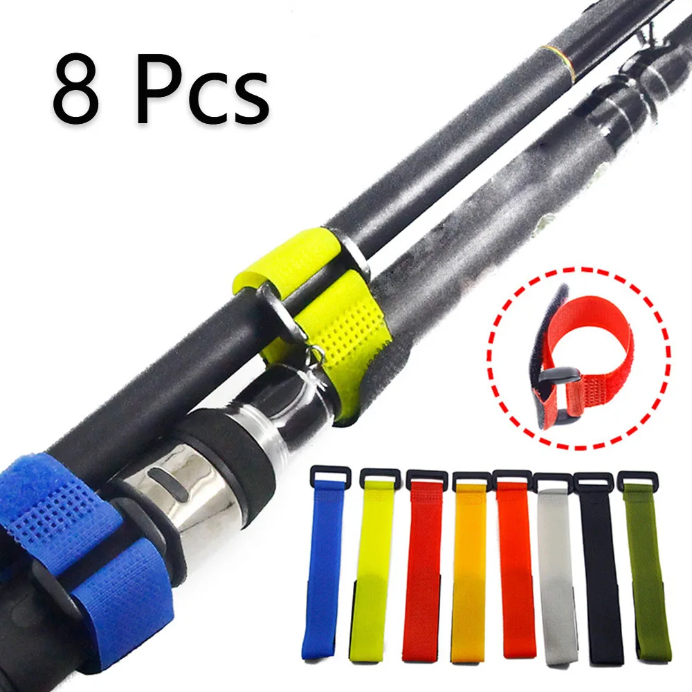 

8Pcs/Set Fishing Accessories Reusable Fishing Rod Tie Holder Strap Random Color Suspenders Hook Loop Cord Belt Fishing Tool