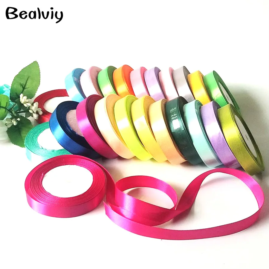(25 ярдов/рулон) 6 мм ленты многоцветные однотонные атласные Свадебная