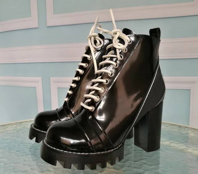 

Prowow New Genuine Leather Gladiator Lace Up Platform Boots Round Toe Women Winter Boots Chunky Heel Botsa Mujer Ankle Boots