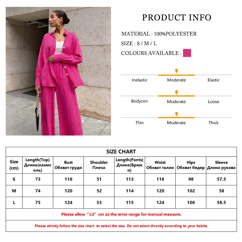 

Clacive Autumn Casual Pink Women Sets Fashion Long Sleeve Blouse Shirts High Waist Pants Two Piece Set Wide Leg Trousers Suit