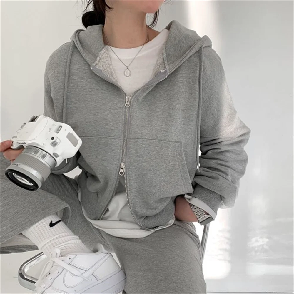 

동대문 New Fashion Women Sweatshirts Coats Hooded Cotton Warm Cardigans OL Loose Pockets Casual Chic Office Lady Tops