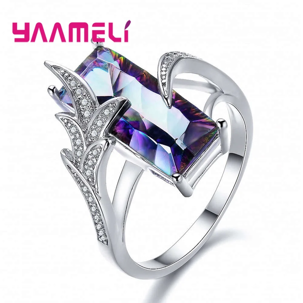 Радужные Лавандовые большие кольца с квадратным мистическим камнем