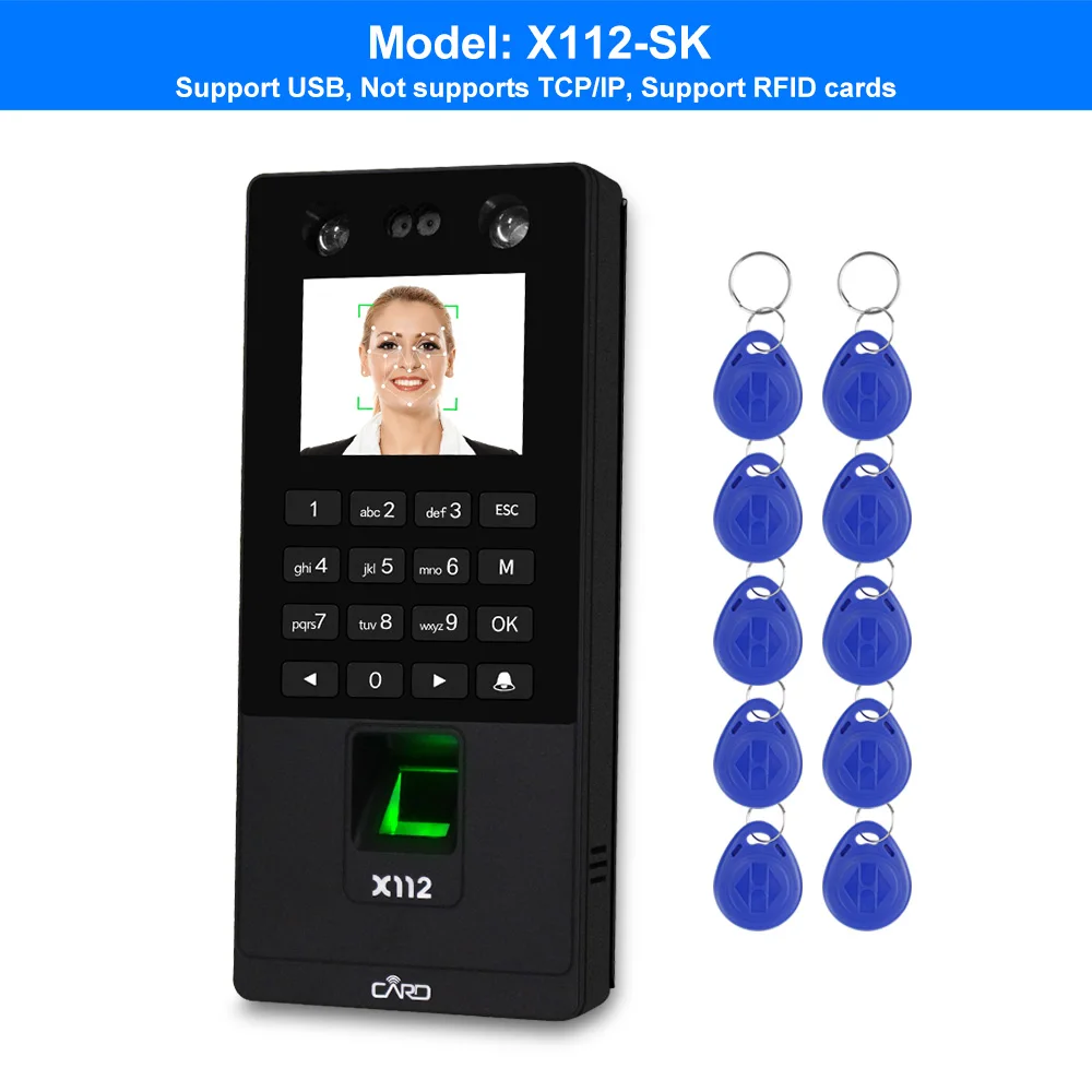 X112-SK Биометрическая лицевая Клавиатура доступа Системы радиочастотный идентфикатор отпечатков пальцев машина посещаемости времени Поддержка уход за кожей лица отпечатков пальцев пароль TCP/IP Сеть USB - Цвет: X112-SK