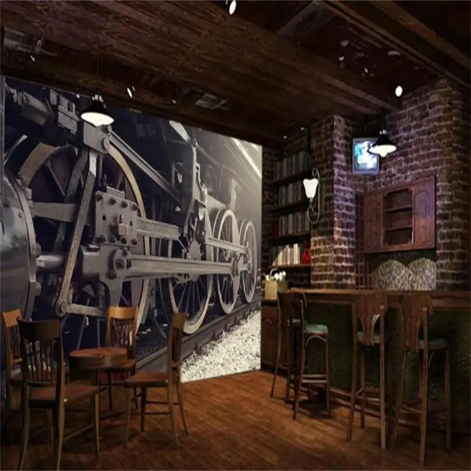 Пользовательские 3d фото обои для гостиной Фреска паровой поезд колесо Настенная