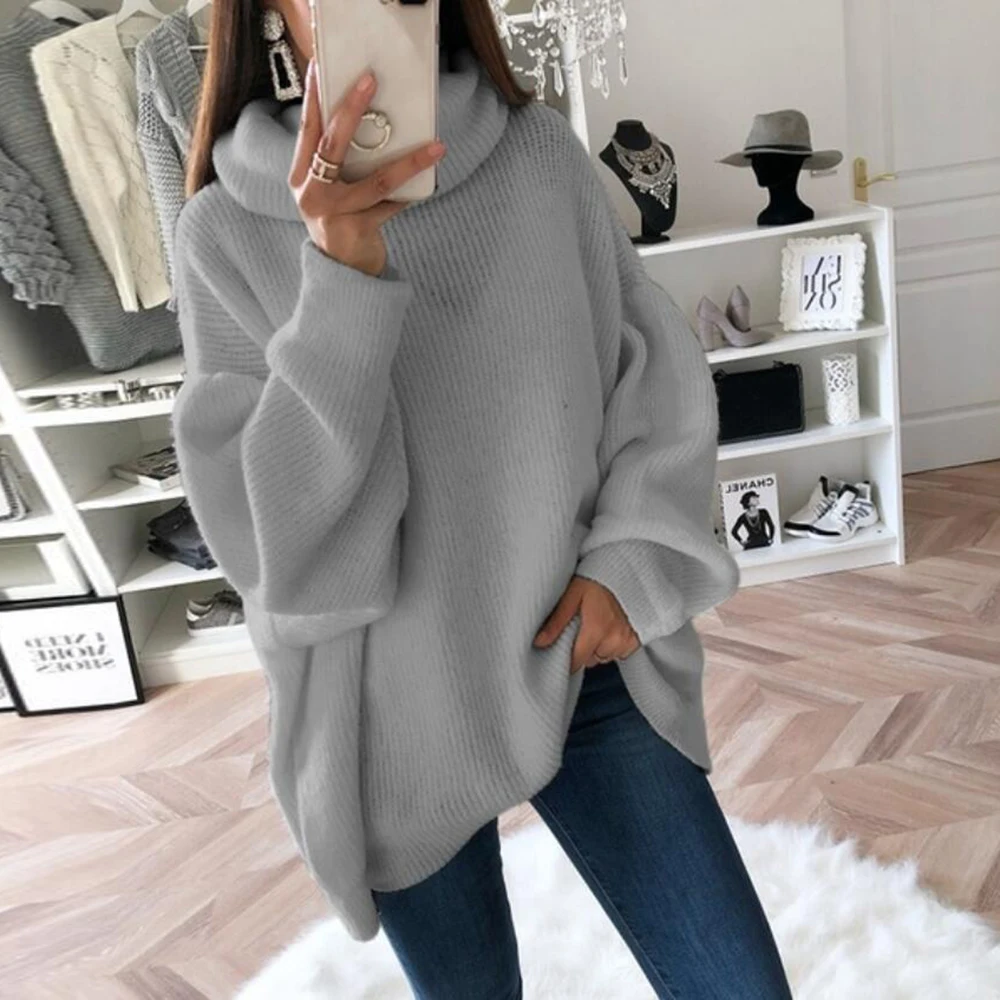 Женский вязаный свитер с высоким воротом теплый воротник шарфа пуловер длинным
