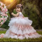Платье детское кружевное с открытой спиной, розовое, с цветочным принтом