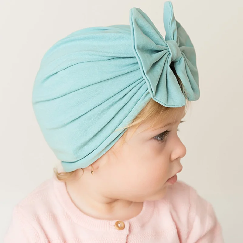 Baby Turban Newborn Solid Bowknot Hat Kids Headband Bow For Girls Cute Cotton Beanie Winter Warm Cap Hats Chirstmas Gift | Детская