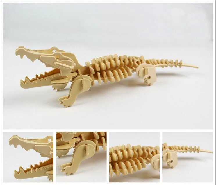 Crocodile DIY Дети 3D деревянные пазлы модель животного Сборка строительные наборы Развивающие игрушки для детей - Цвет: Crocodile