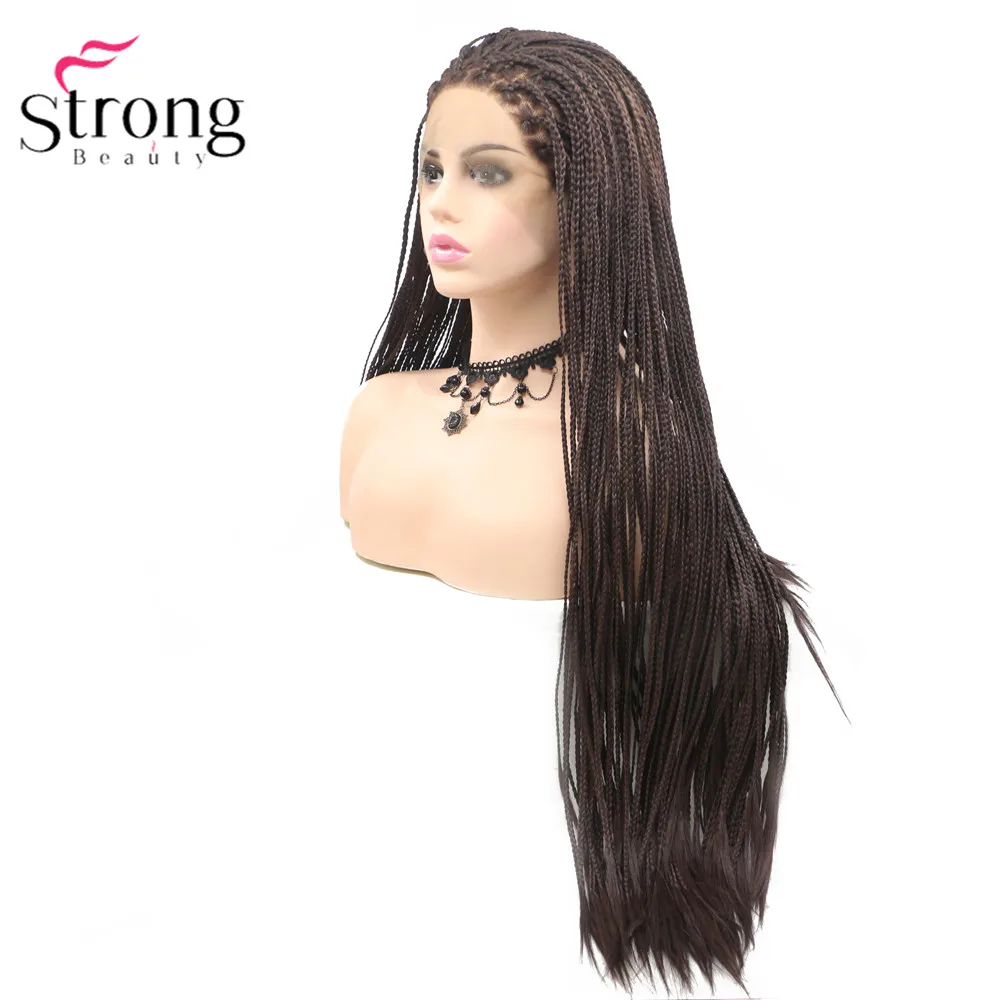 StrongBeauty коробка коса Кружева спереди длинный черный парик Омбре Синтетический Плетеный ящик косы парики для женщин
