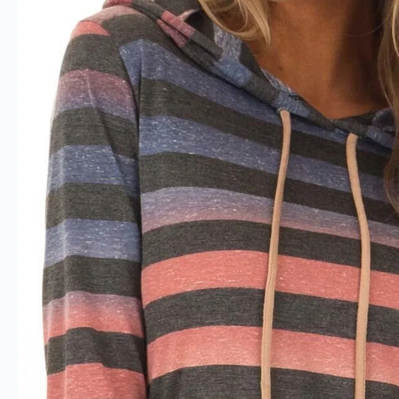 

Women Autumn Hoodies Striped Mixed Color Pullover Tops Slim Fit Sweatshirt NYZ Shop