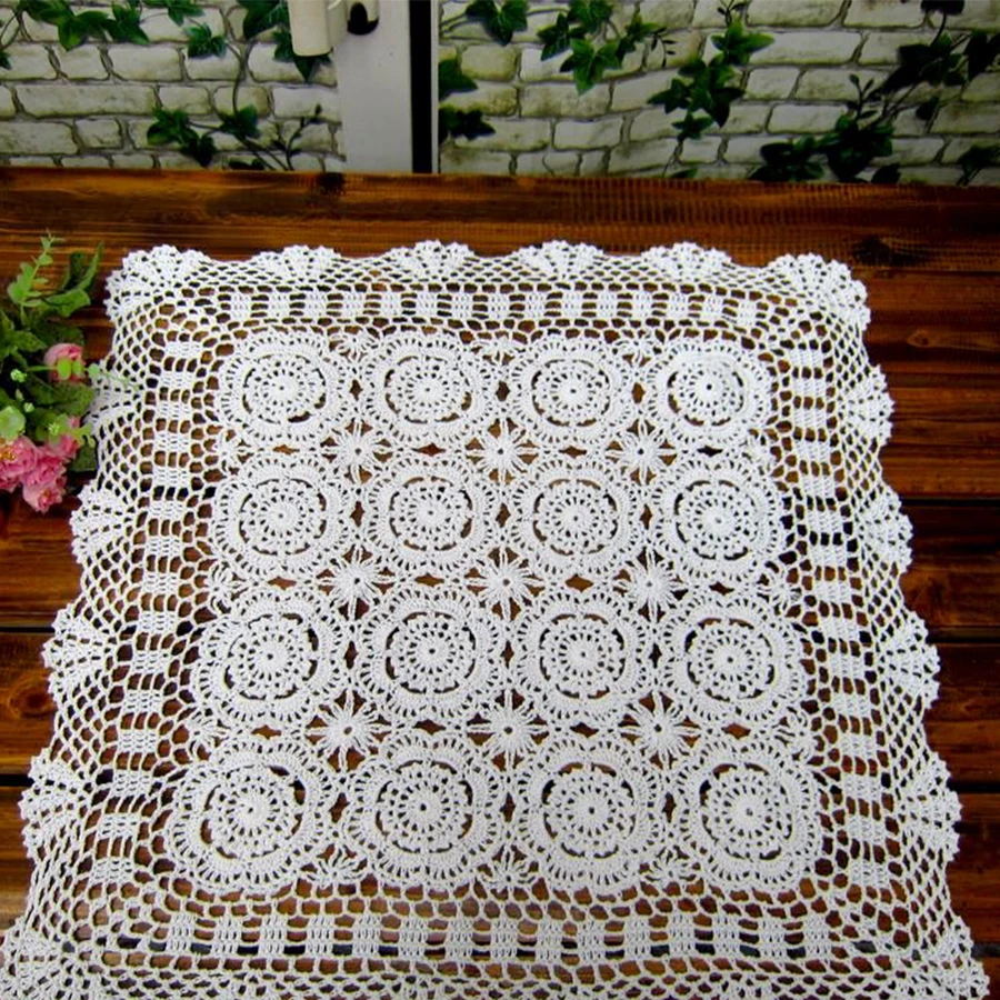 

Handmade Crochet Coasters Cotton Table Cloth Cup Mat Square Placemat Vintage Crocheted Tablecloth