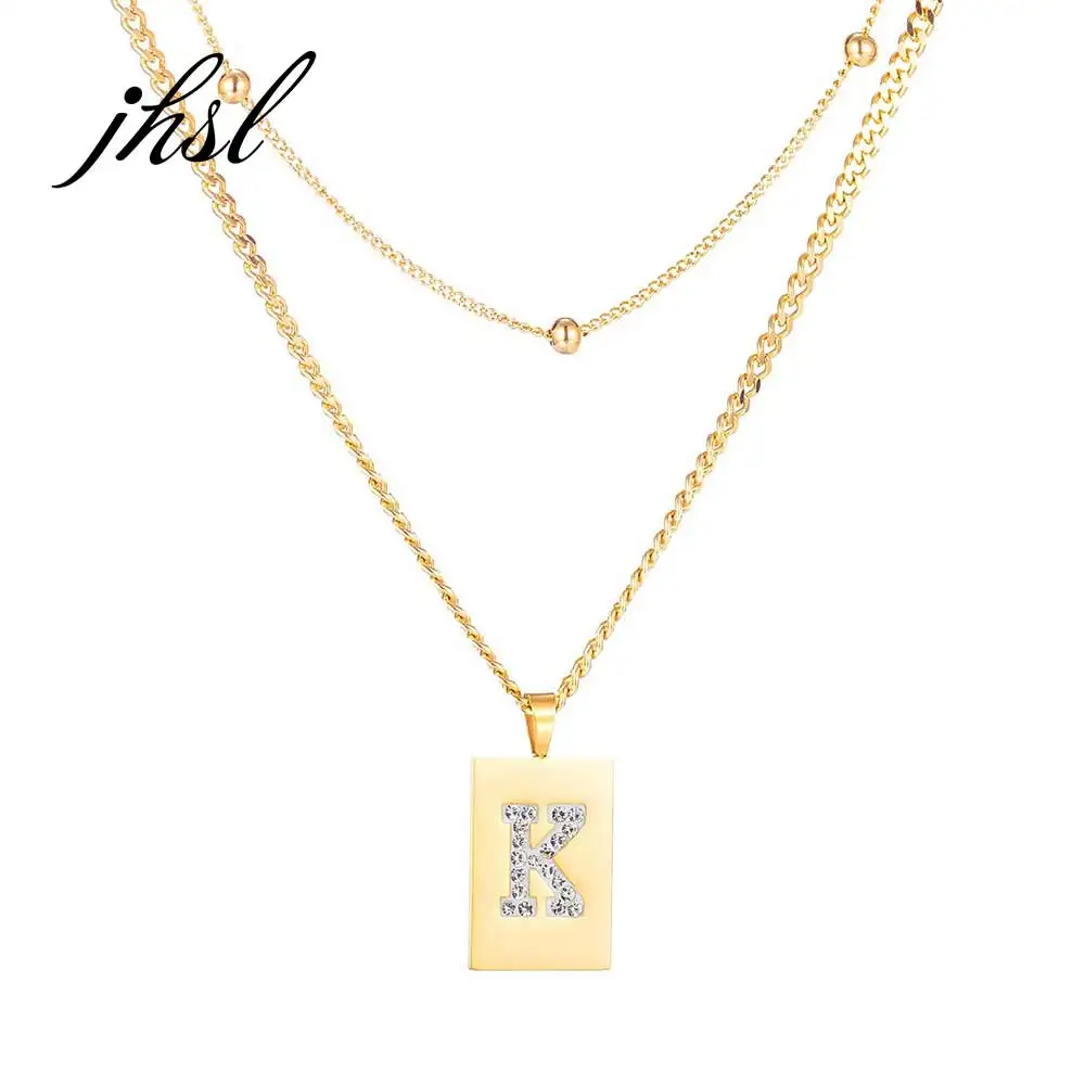 

JHSL Cute Lady Girls Women Necklaces Suqare Pendants Letter K Pattern Golden Gold Color Stainless Steel Fashion Jewelry Gift