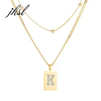 jhsl cute lady girls women necklaces suqare pendants letter k pattern golden gold color stainless steel fashion jewelry gift