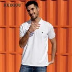 Рубашка-поло KUEGOU 90029 мужская с короткими рукавами, модное поло с отложным воротником и вышивкой короны, размера плюс высокого качества, лето