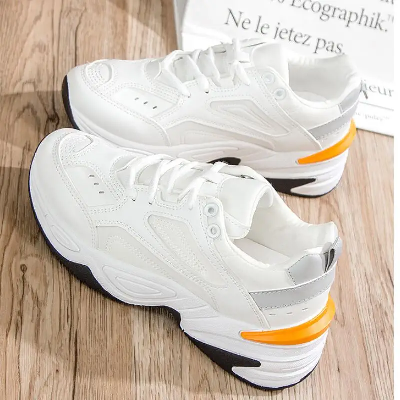 

2021 new spring white breathable sneakers vulcanized shoes thick-soled lightweight ladies platform sneakers chunky women Casual