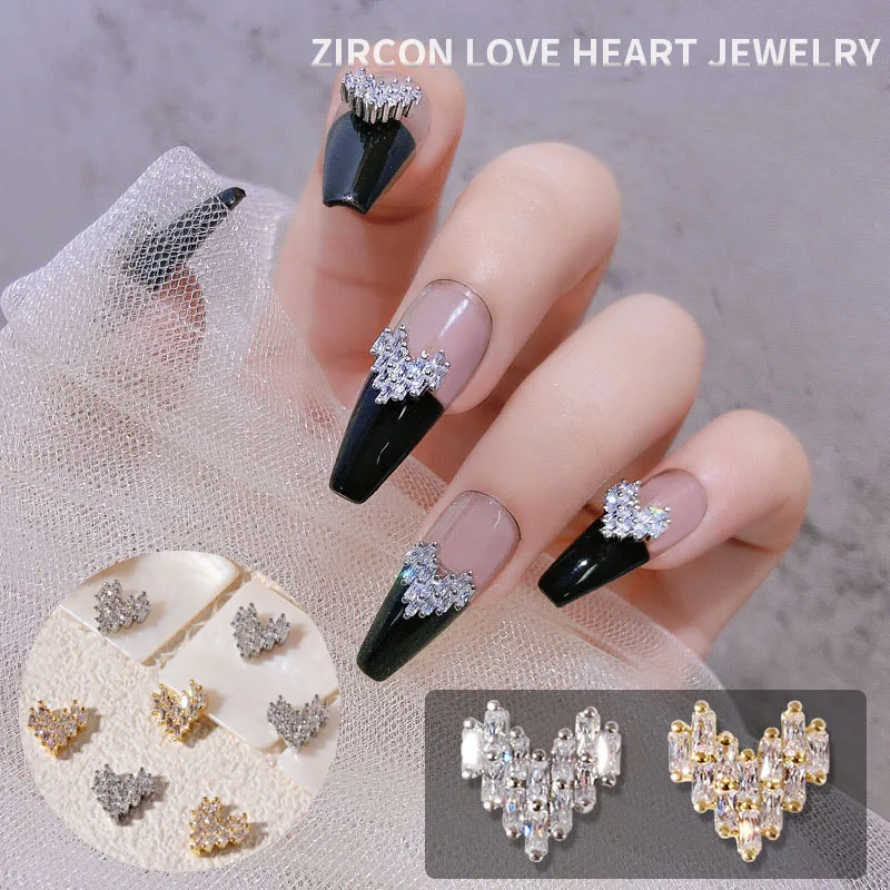 

3D Metal Zircon Nail Art Jewelry Nail Decorations Zircon Crystal Manicure Heart Shape Rhinestone Charms DIY Nail Accessories