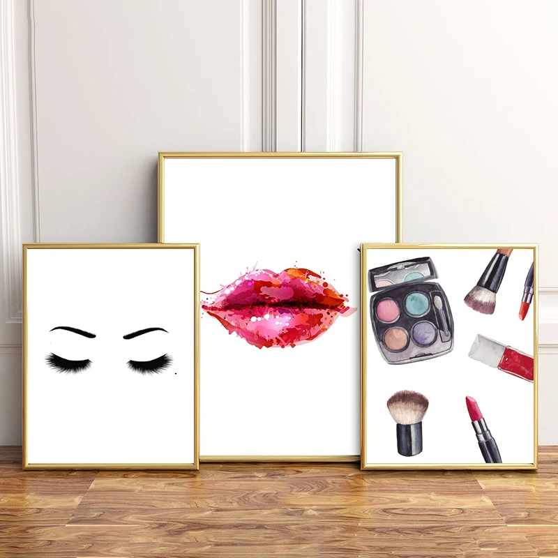 Модные красные губы тени для век Макияж Салона Настенная Картина на холсте
