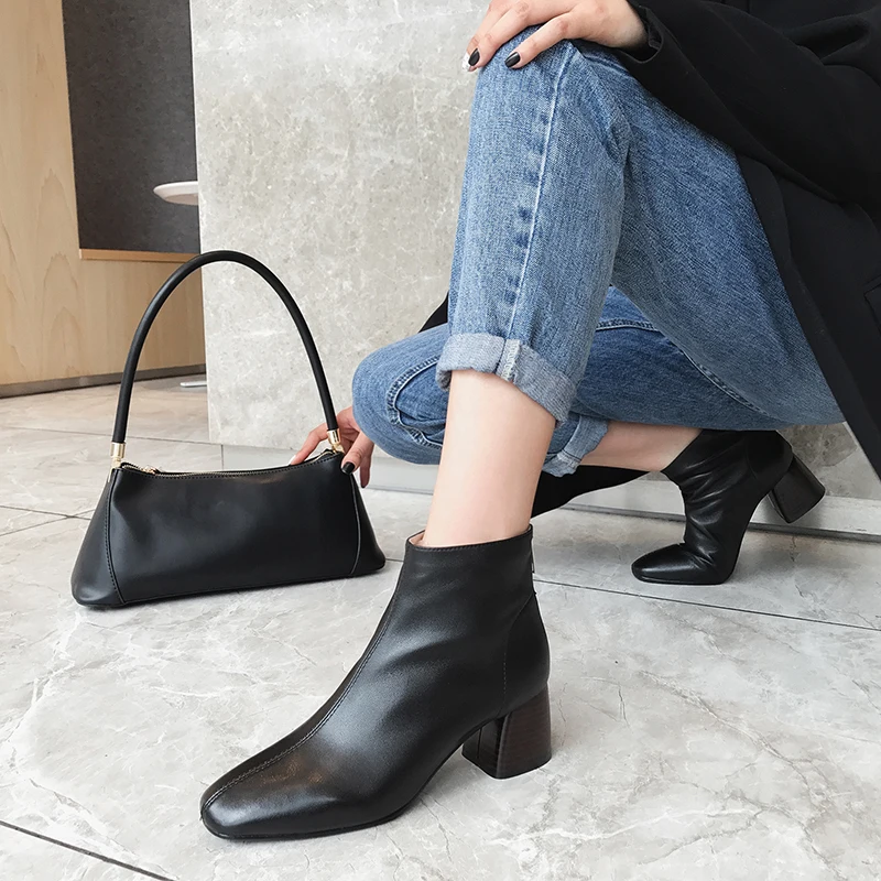 

Women Ankle Boots natural leather outdoor booties sheepskin shoes woman online celebrity 3 colors booties high heel boots