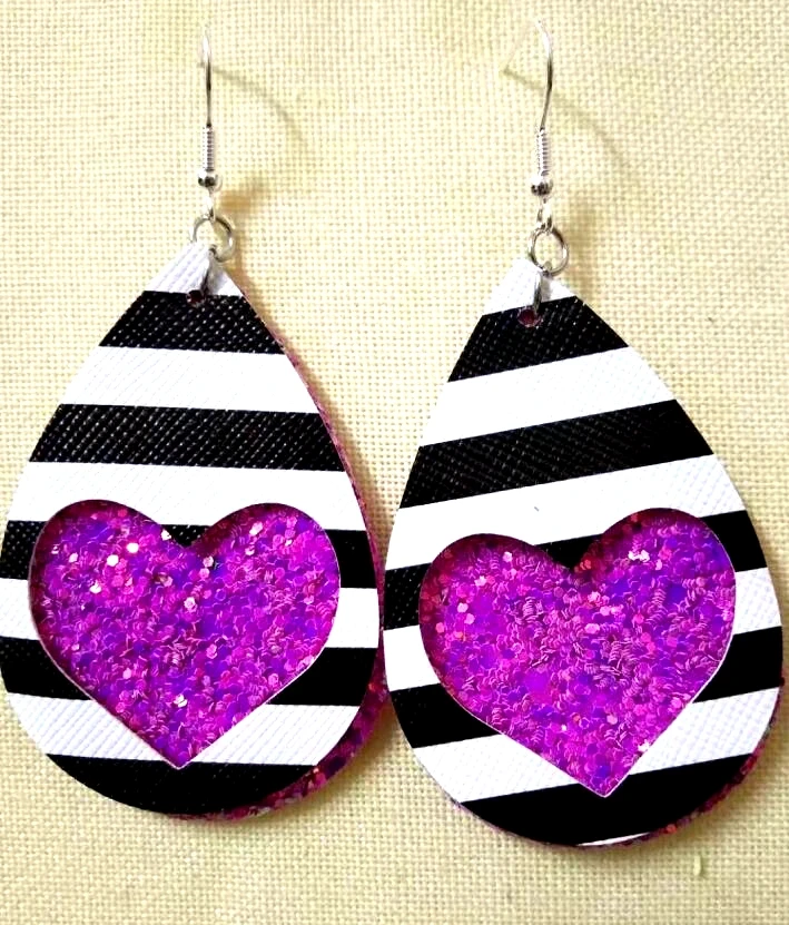 Женские двойные серьги в полоску из кожи красные и синие серьги-подвески