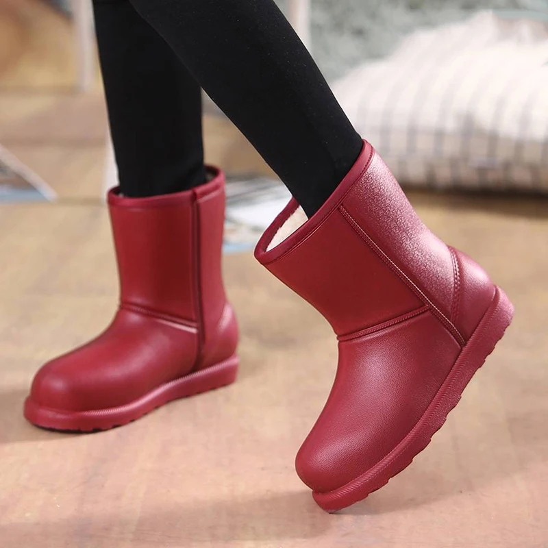 Зимние женские сапоги с плюшевой подкладкой резиновые теплые хлопковые