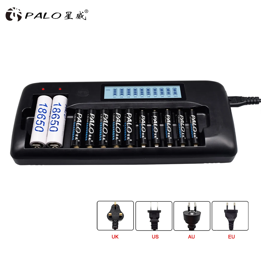 Зарядное устройство PALO с 12 слотами интеллектуальное зарядное ЖК дисплеем для