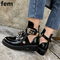 leather shoes ankle boots for women summer sandals biker boots women slide cut buckle boots women mid heels round toe fashion