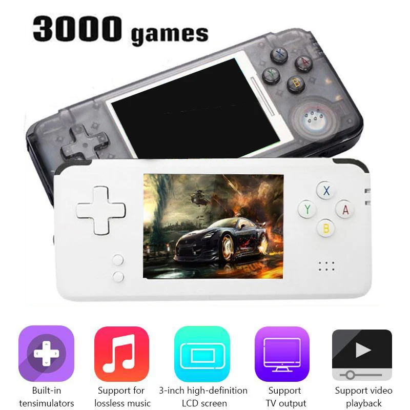 

Pop 16GB RS-97 RETROGAME Handheld Game Console 64bit 3.0 Inch LCD Built-in 3000 Games Portable Game Player With Retail Box