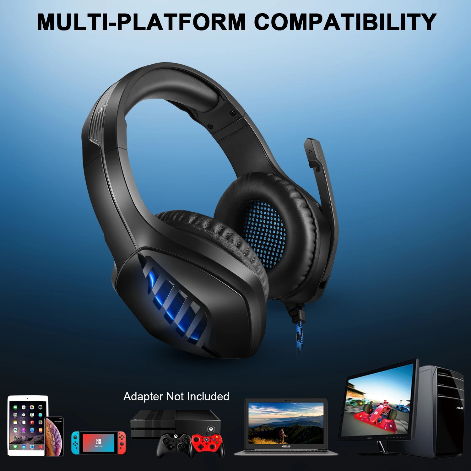 A2, игровая стереогарнитура, 7,1, Virtual Surround Bass, игровые наушники с микрофоном, светодиодный светильник для компьютера, ПК, геймера