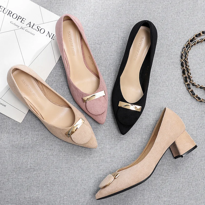 Туфли лодочки женские на квадратном каблуке заостренный носок Элегантная