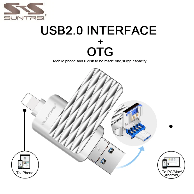 Suntrsi OTG 3 в 1 2 0 USB флеш накопитель 32 ГБ для смартфона iphone 7/8/x/xr/Android/ipad 64