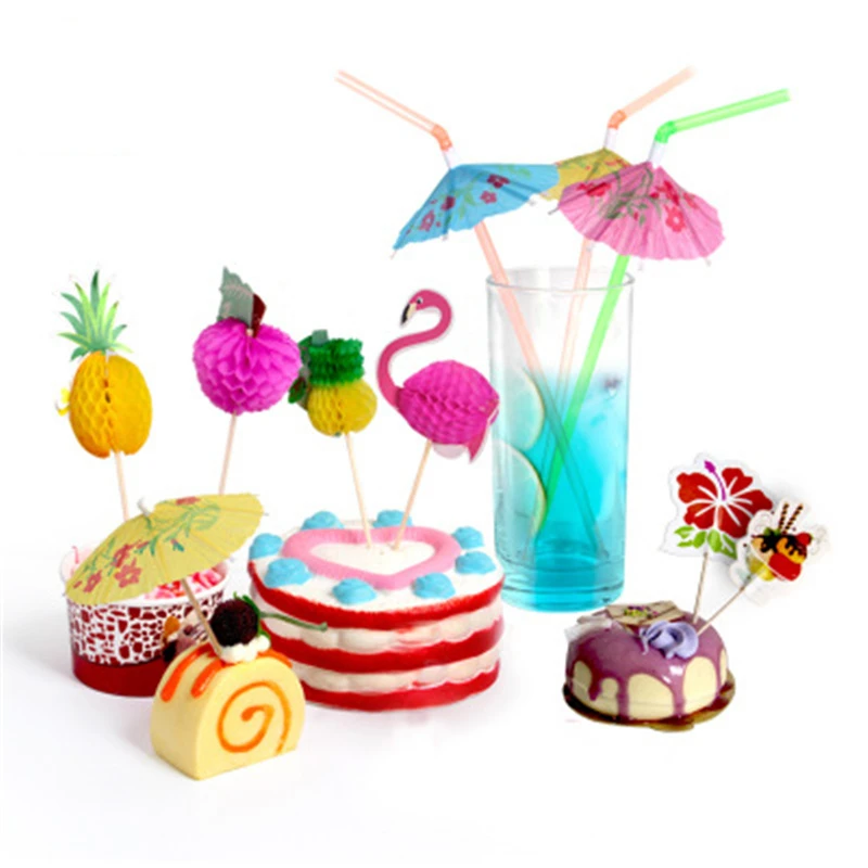 

10Pcs Random Color Tropical Umbrella Flamingo/Pineapple Cocktail Straws Disposable Juice Drinking Straw Hawaii Beach Party Decor