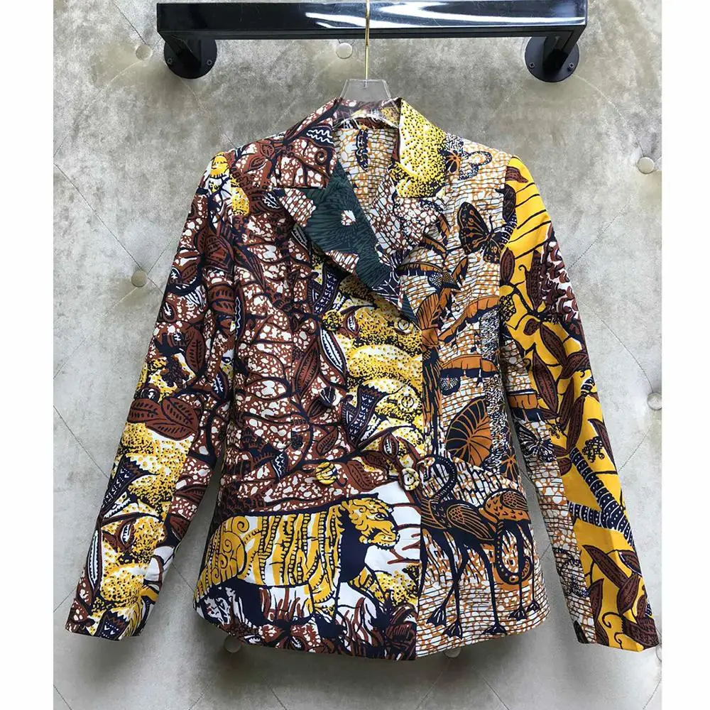 

Женский винтажный блейзер с животным принтом, двубортный блейзер в этническом стиле, Повседневная приталенная куртка, новинка 2020