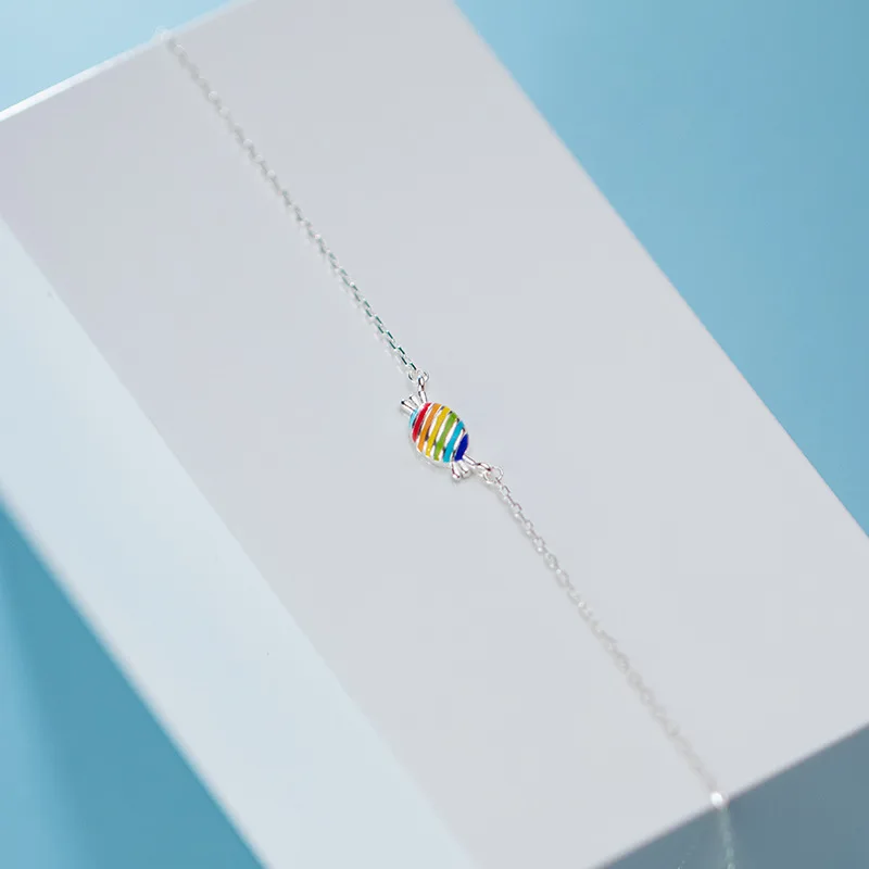 

LKO New Arrive Fashion Silver 925 Simple Fashion Colored Candy Bracelet for Women S925 Romantic Sweet Bracelet for Girls