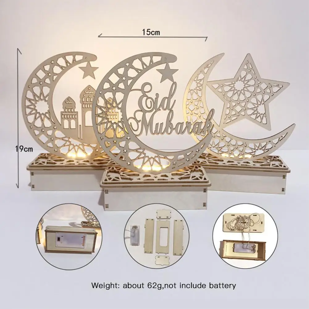 

Ramadan Led Night Light Diy Eid Mubarak Moon Shape Wood Ornament Islamic Muslim Home Decoration Craft Party Gift