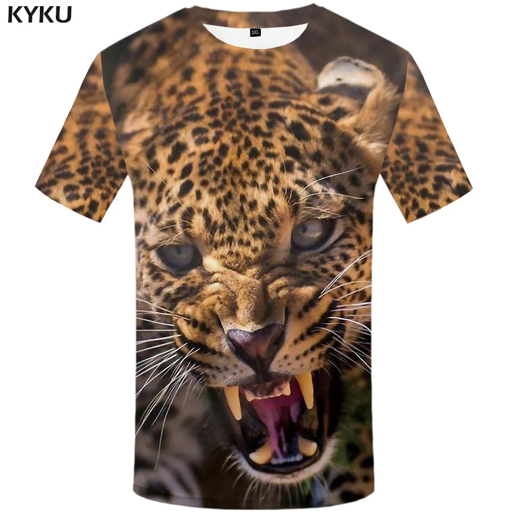 Мужская футболка с леопардовым принтом KYKU Повседневная 3D животных в стиле хип