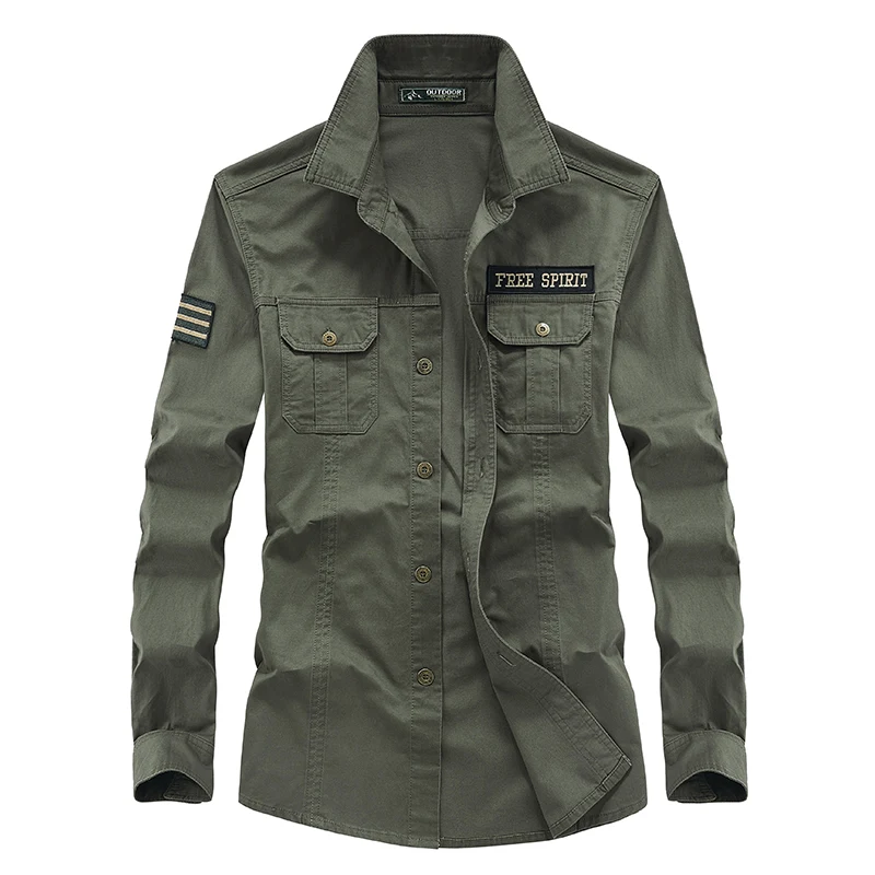 Мужская рубашка в стиле милитари Повседневная хлопковая длинная для отдыха