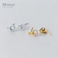 modian classic swing sparkling round stud earrings fashion 925 sterling silver gold color jewelry female girl gift brincos