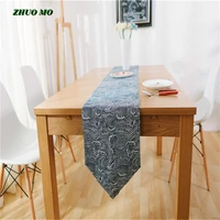 new dark blue wave tablecloth table runner cotton linen placemat for kitchen table dinner home decoration