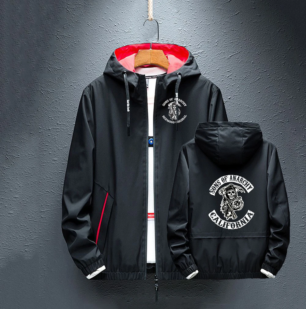 

Sons Of Anarchy Print Coats Spring Summer SOA Jackets Zipper Thin SAMCRO Hoodies Men's Casual Male Street Windbreaker Tops