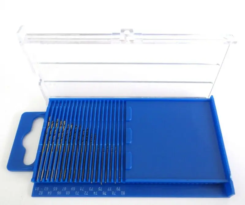 

20pc HSS High Speed Steel Micro Drill Bit Set Wire Gauge Index 61-80 / 0.3-1.0mm