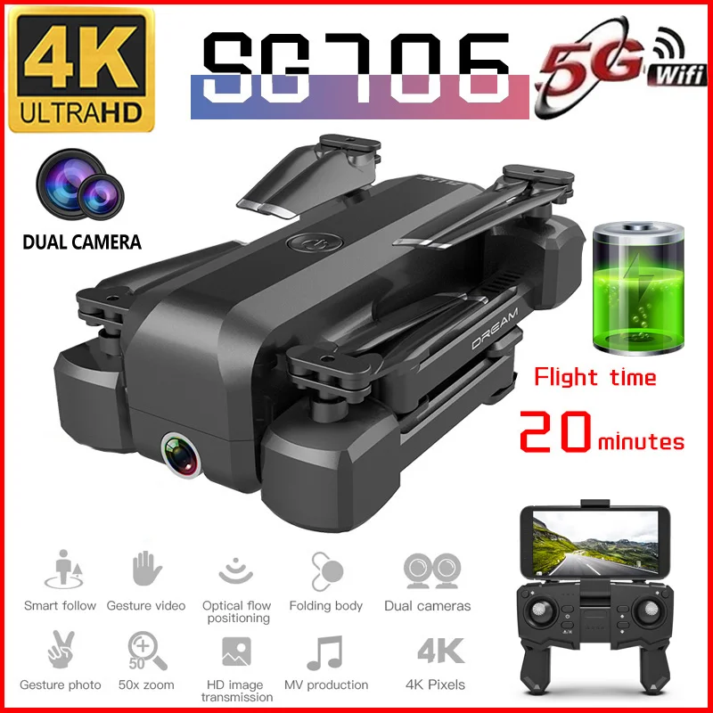Новинка 2020 Дрон SG706 4 K 1080 P двойная камера WiFi FPV оптический поток Профессиональный