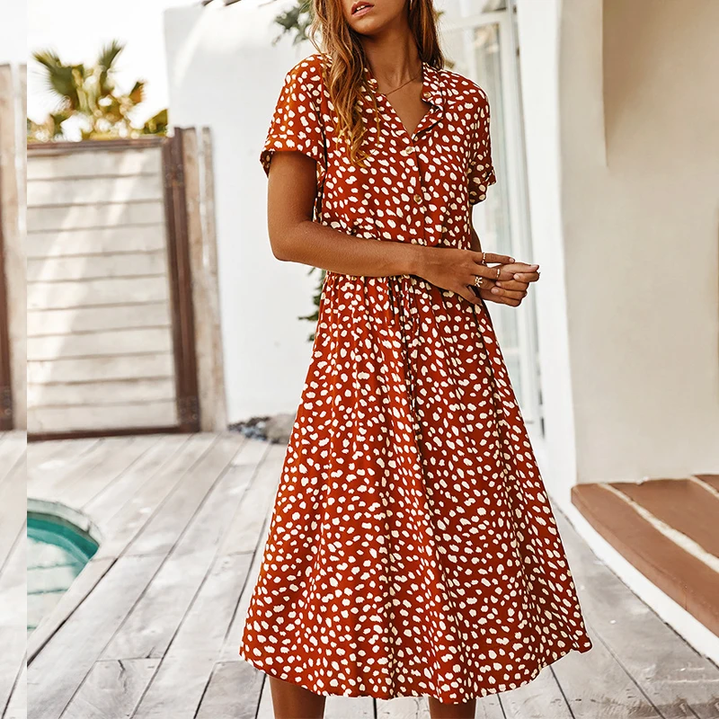 Женское летнее платье с леопардовым принтом V-образным вырезом и коротким