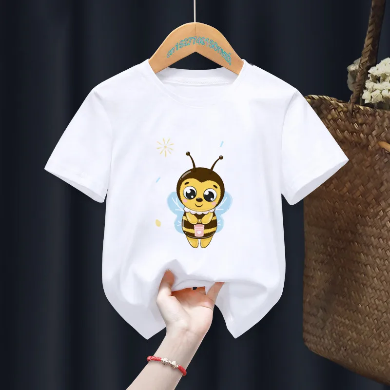 Camiseta para ni&ntilde;os y ni&ntilde;as de dibujos animados, divertida camiseta blanca de abeja para ni&ntilde;os, Tops de animales, regalo, ropa de regalo, env&iacute;o directo-0