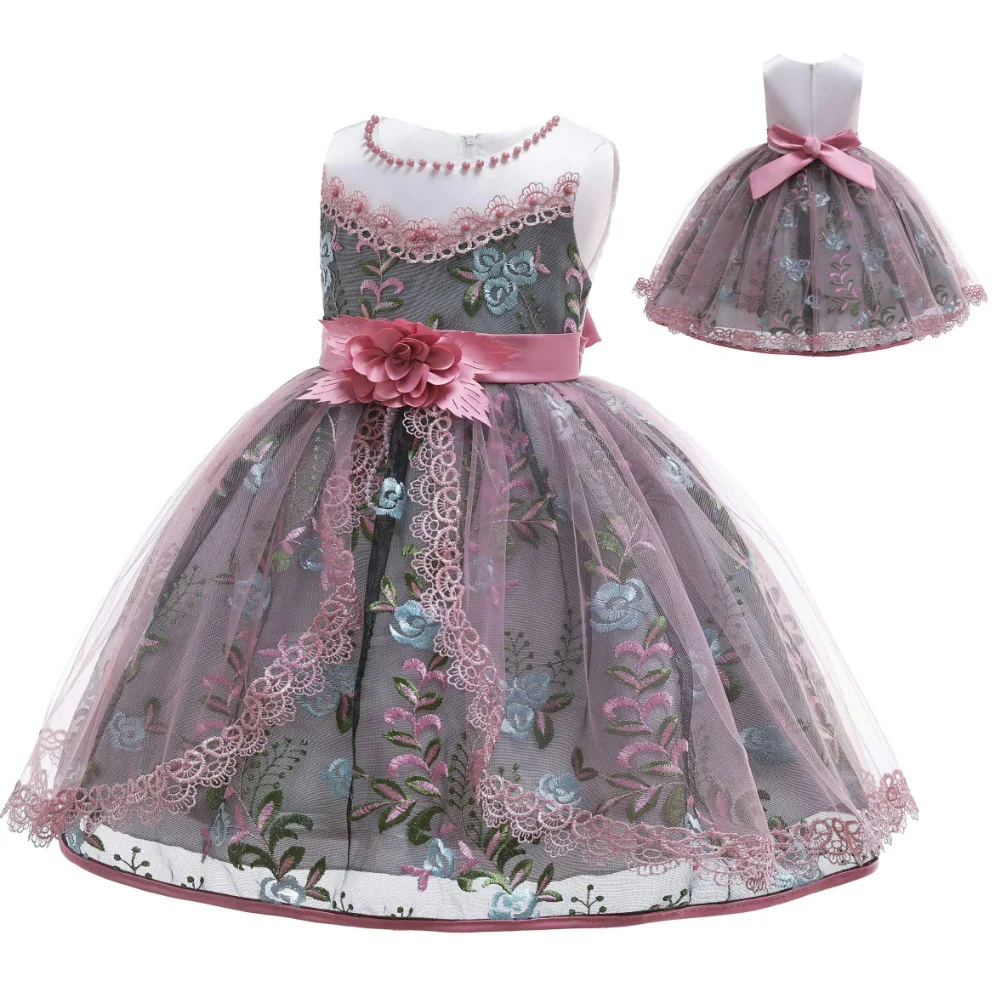 

Girls Party Dress For Kids 3-8 Years Patchwork Flower Girl Dresses Lace Embroidery Chrildren Pageant Ball Gowns Toddler Clothes
