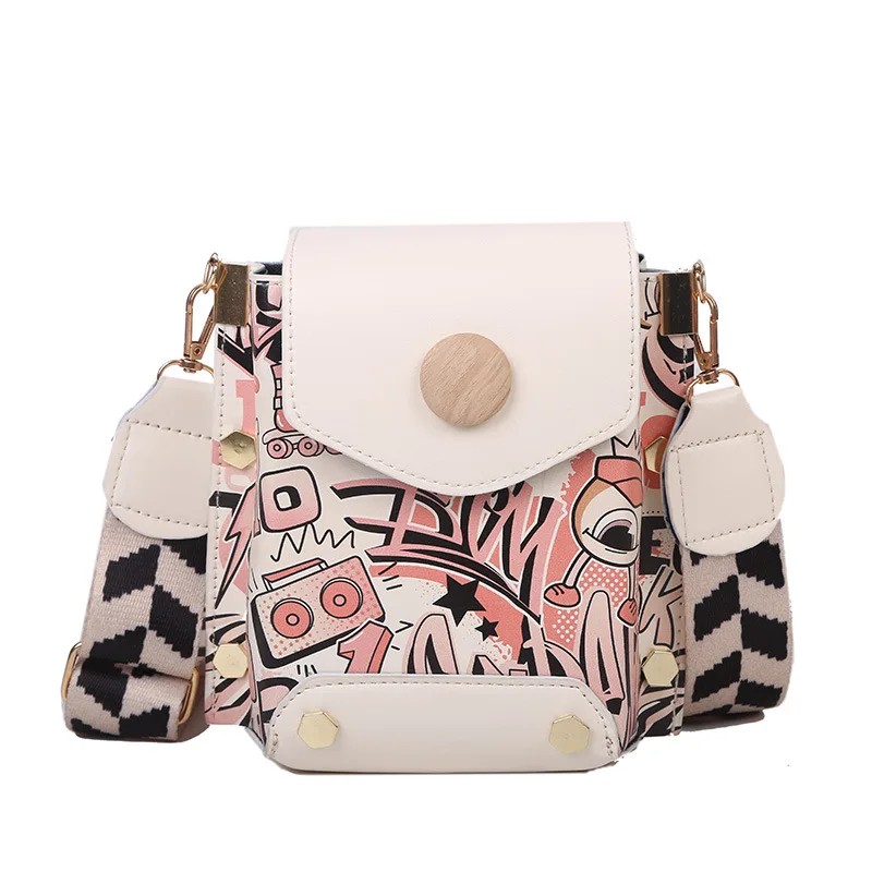 

Qyahlybz band square bags with wide strap rivet women's shoulder printing small square bag korean female crossbody bags