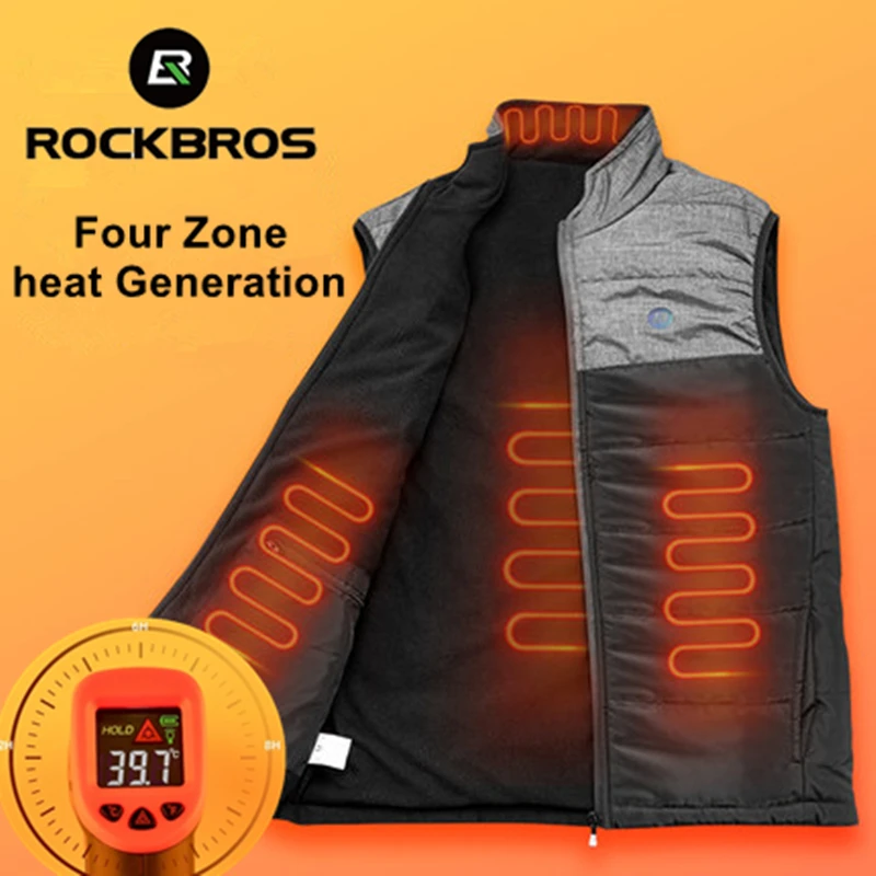 

ROCKBROS Heated Jacket Cycling Coat Intelligent USB Electric Heating Thermal Warm Clothes Winter Heated Vest Plussize Men Women
