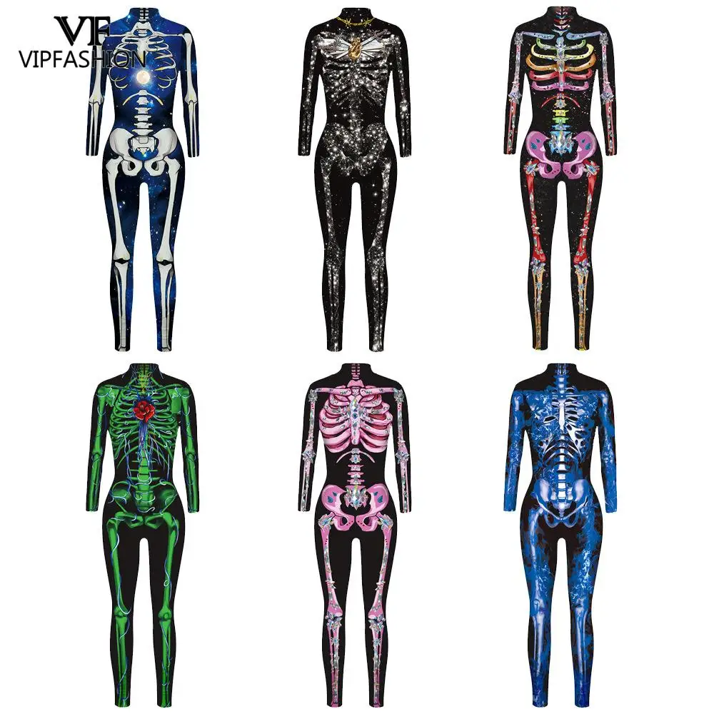 VIP модные COS женские пикантные розовые с принтом скелета Комбинезоны длинным