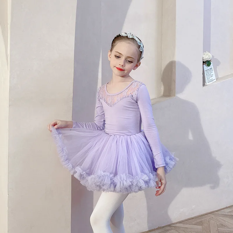 

MW Ballet Performance Gymnastics Leotard with Tutu Skirt Cotton Long/Short Sleeves Dancewear for Girl Kids